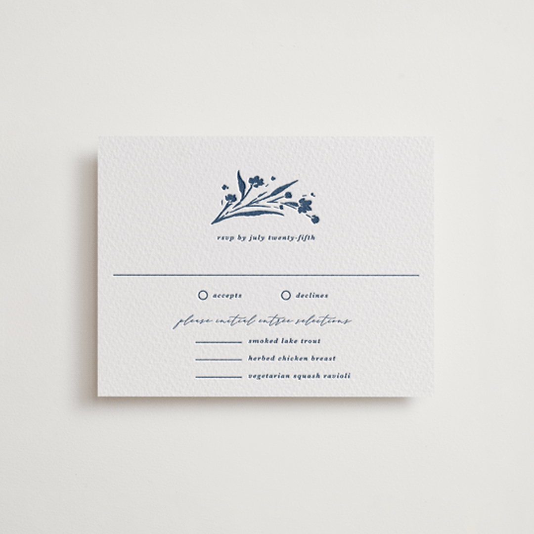 "Helena" - Letterpress RSVP Cards in Indigo by Kate Ahn - Front