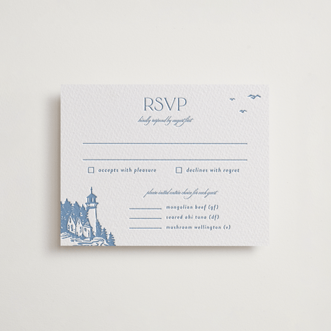 "the cliff" - Letterpress RSVP Cards in Provincial Blue by Tennie and Co. - Front