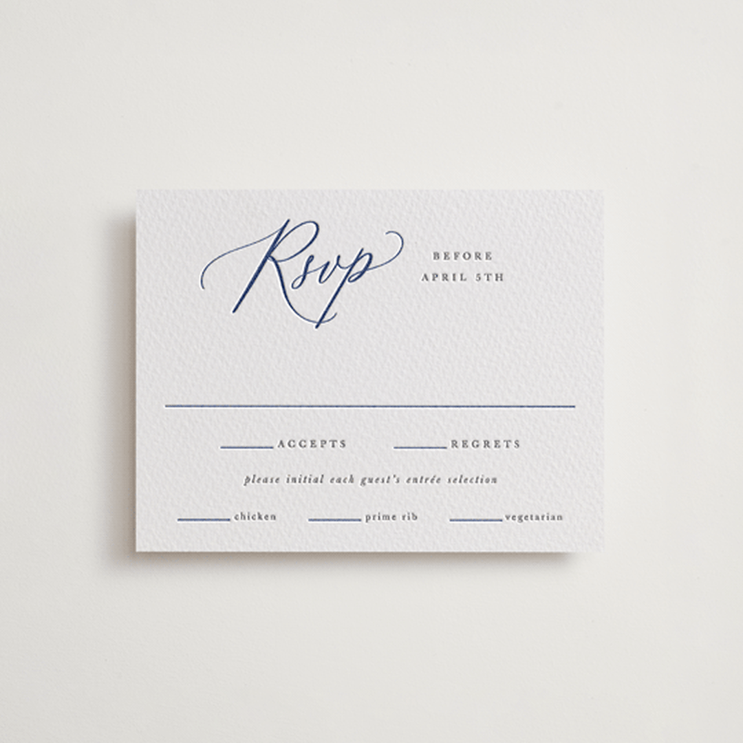 "Statement Names" - Letterpress RSVP Cards in Lapis by Hooray Creative - Front