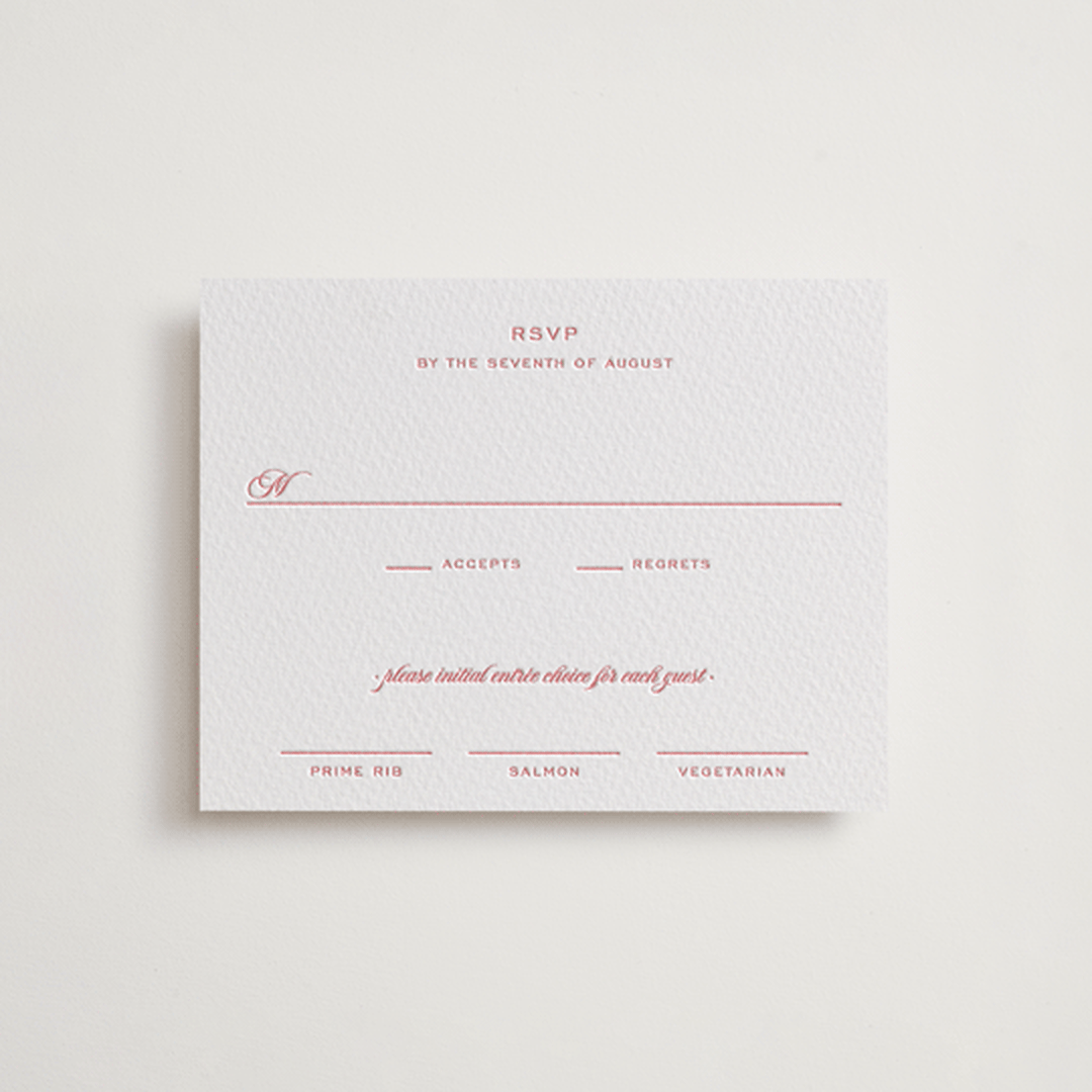 "Bowery" - Letterpress RSVP Cards in Rose by Megan Davis - Front