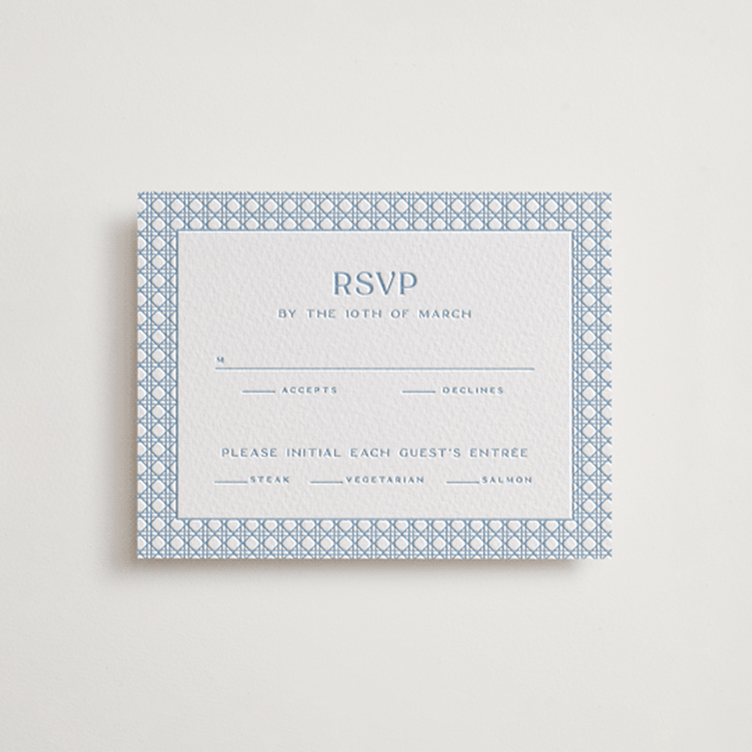 "delicate rattan" - Letterpress RSVP Cards in Sky Blue by Ellen Schlegelmilch - Front