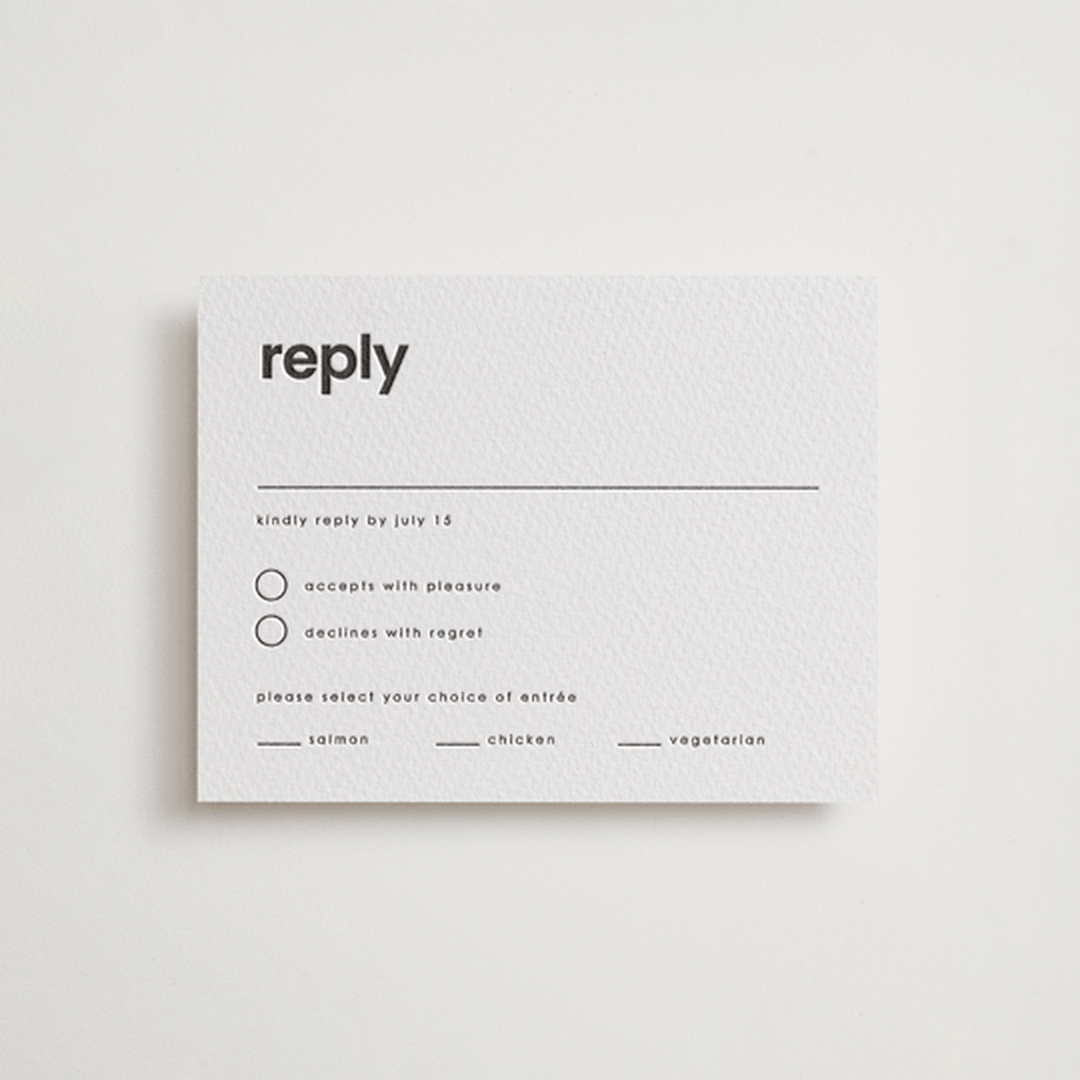 "min mod" - Letterpress RSVP Cards in Soft Black by JoAnn Jinks - Front