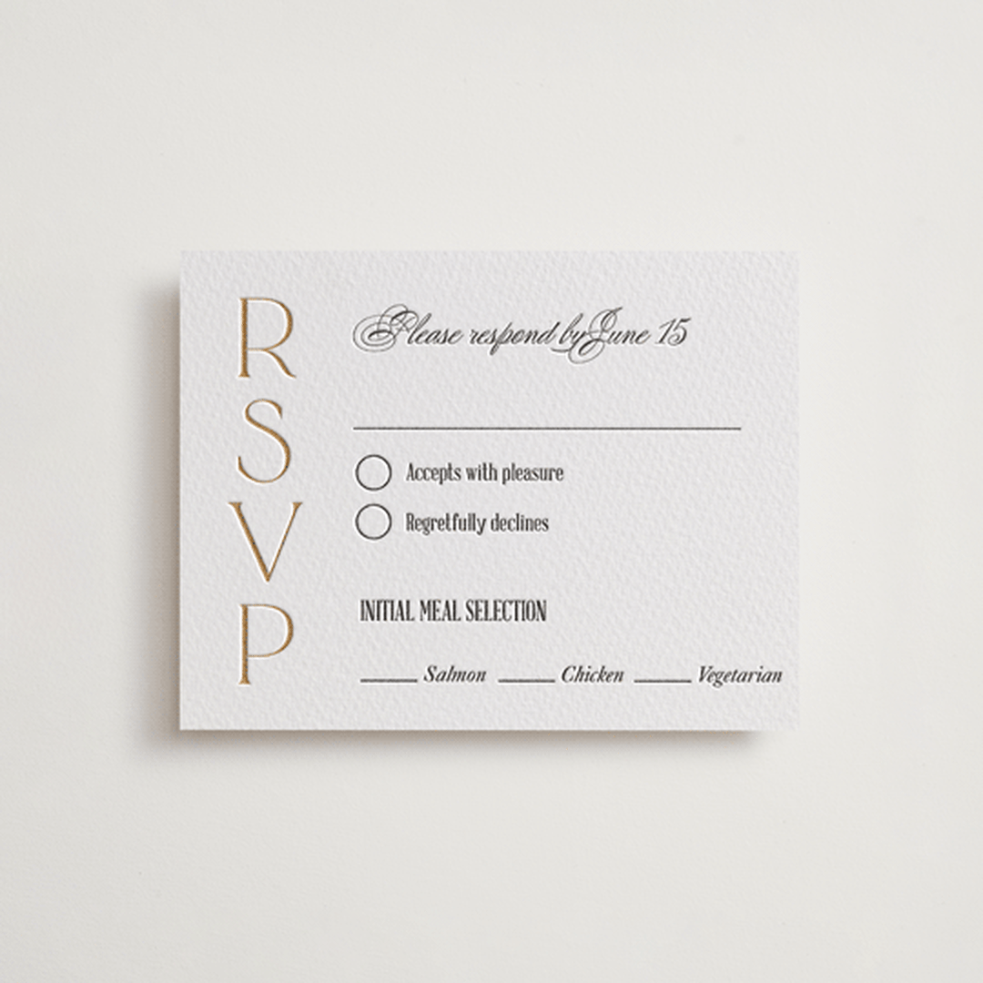 "Spellbound" - Letterpress RSVP Cards in Faux Gold by Pink House Press - Front
