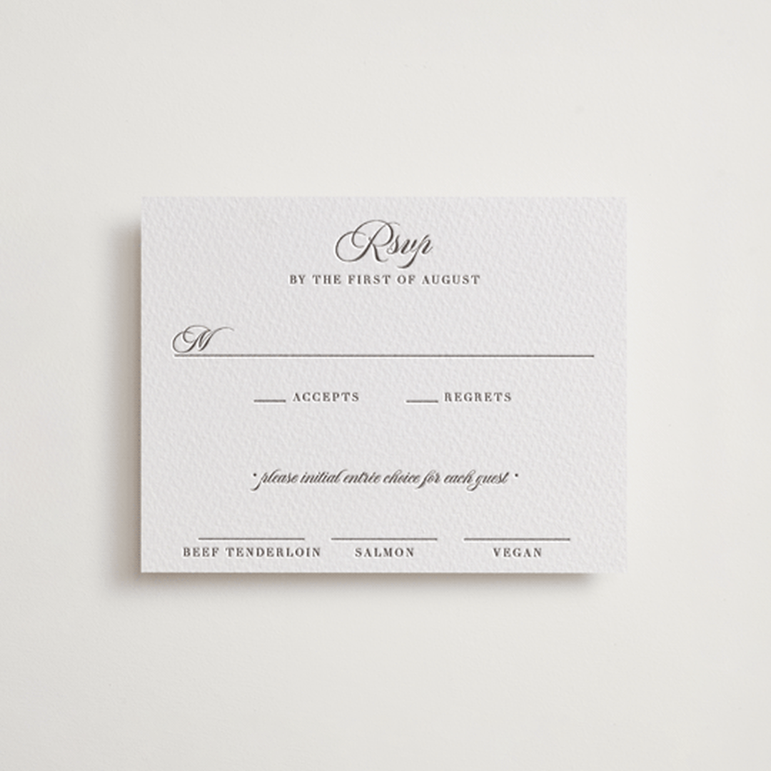 "Lowcountry" - Letterpress RSVP Cards in Graphite by Megan Davis - Front