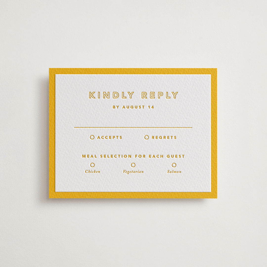"Color Tone" - Letterpress RSVP Cards in Dandelion by Kindred Fields - Front