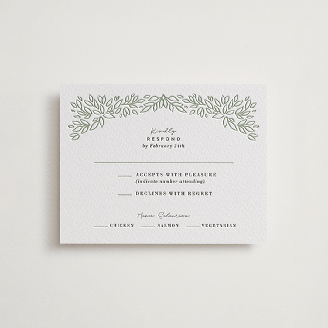 "Lovely Leaves" - Letterpress RSVP Cards in Lovely Leaves by Jessie Steury - Front