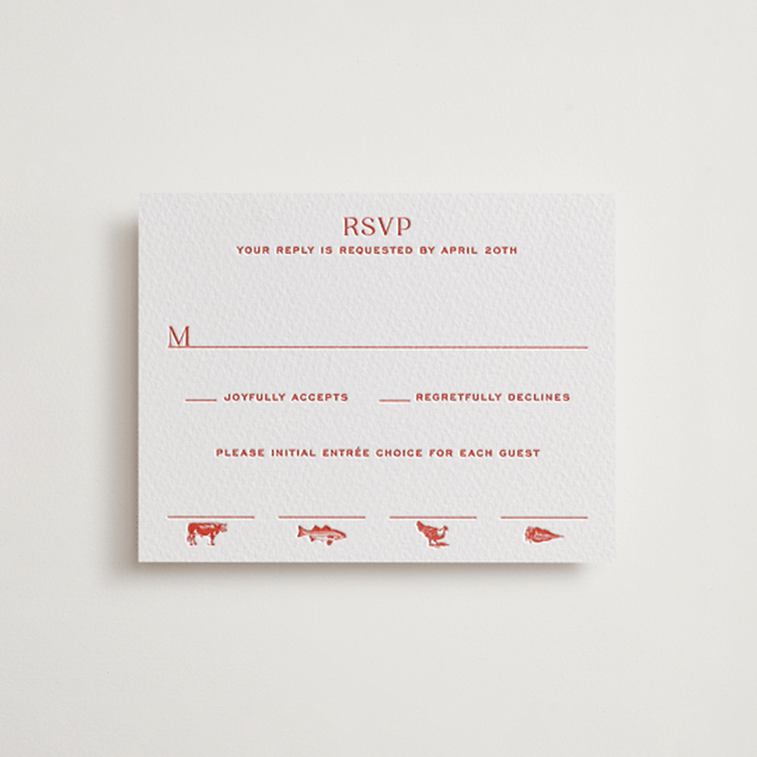 "Racquet" - Letterpress RSVP Cards in Verona Sunset by Megan Davis - Front
