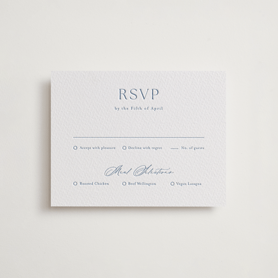 "Modern Air" - Letterpress RSVP Cards in Provincial Blue by Stacey Meacham - Front