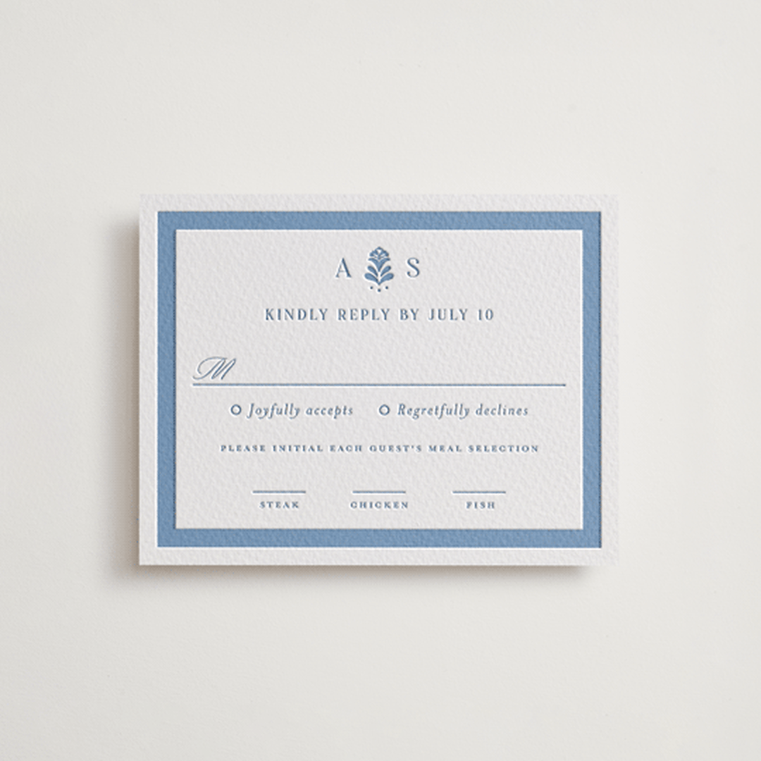 "Sweet Garden" - Letterpress RSVP Cards in Provincial Blue by Erin German - Front