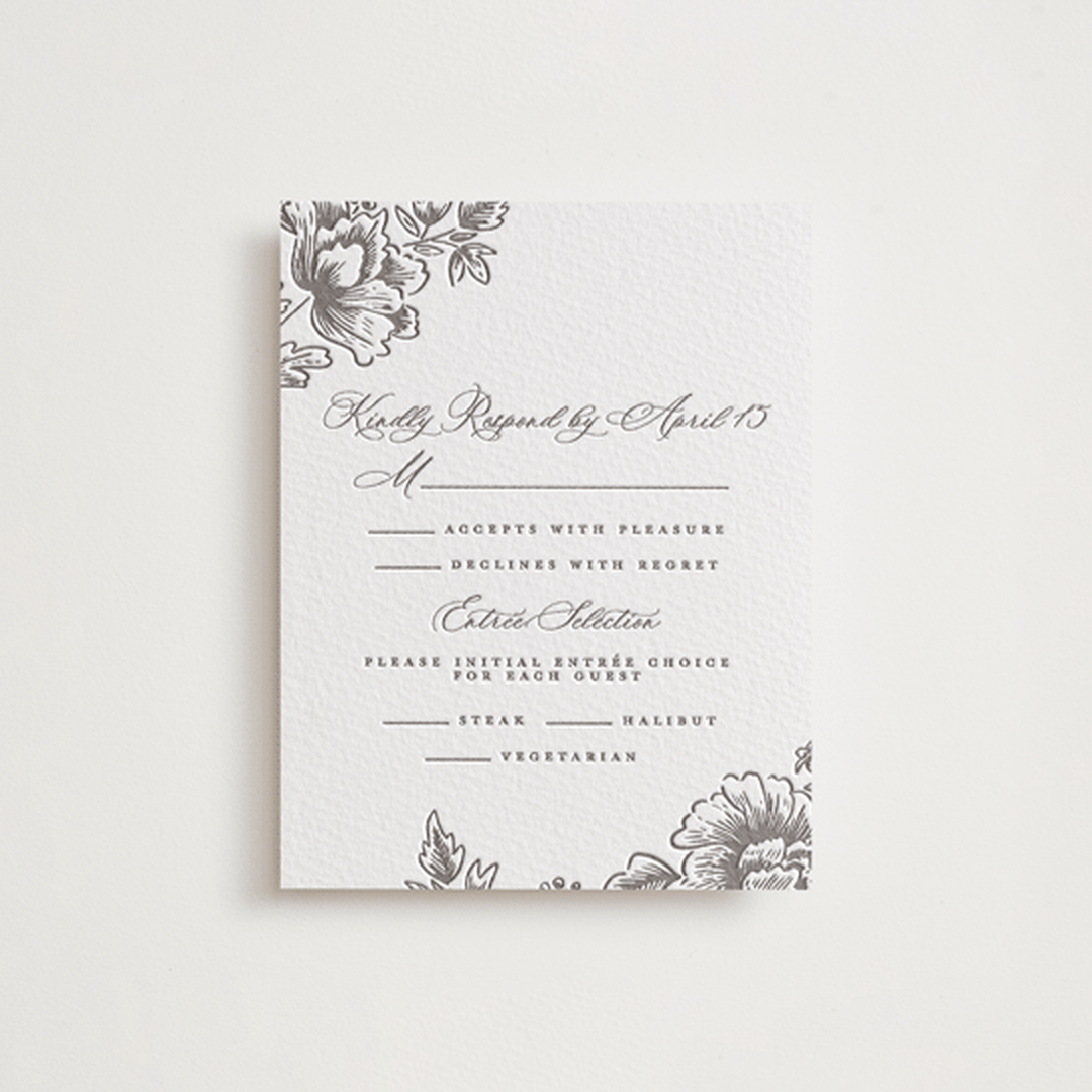 "Wedding Press" - Letterpress RSVP Cards in Graphite by Chris Griffith - Front