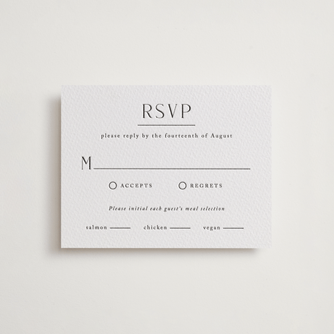 "Minimalist Monogram" - Letterpress RSVP Cards in Soft Black by Olivia Raufman - Front