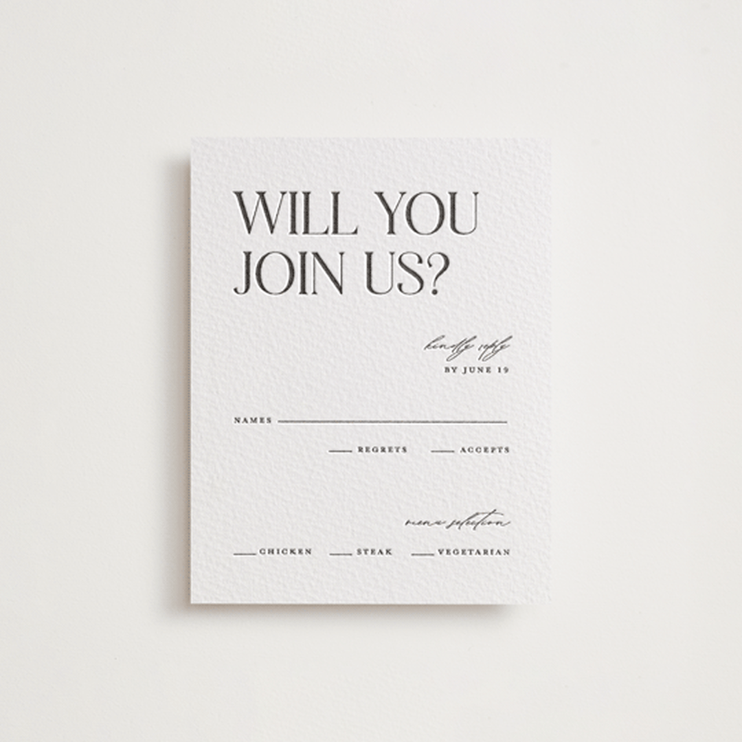 "Tallest" - Letterpress RSVP Cards in Soft Black by Pixel and Hank - Front