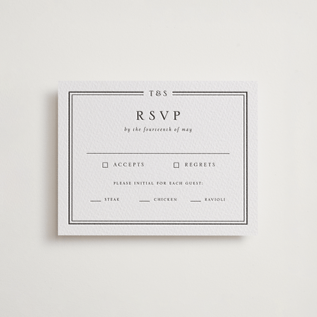 "Classic Frame" - Letterpress RSVP Cards in Soft Black by Nicole Walsh - Front