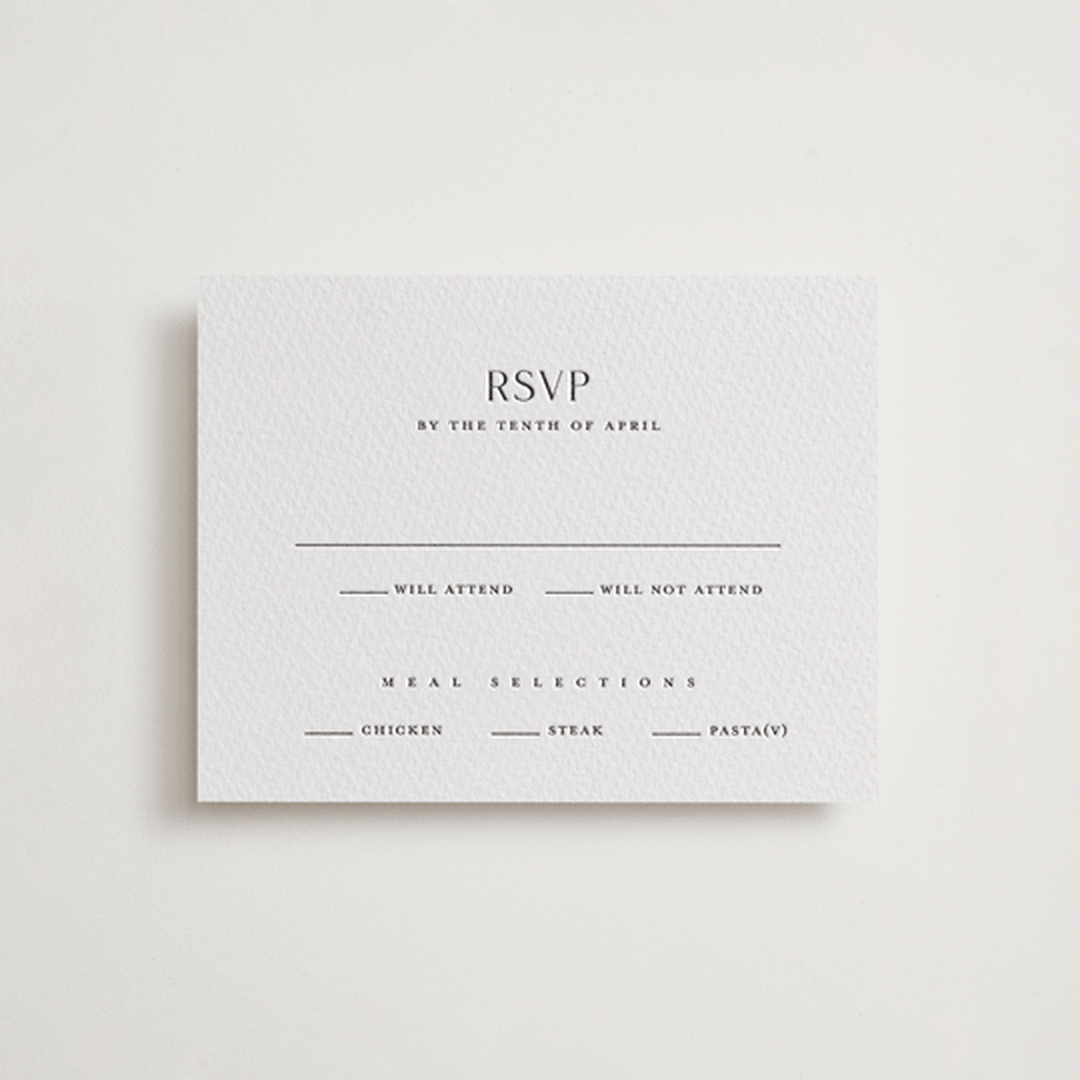 "Simple charm" - Letterpress RSVP Cards in Soft Black by Stacey Meacham - Front