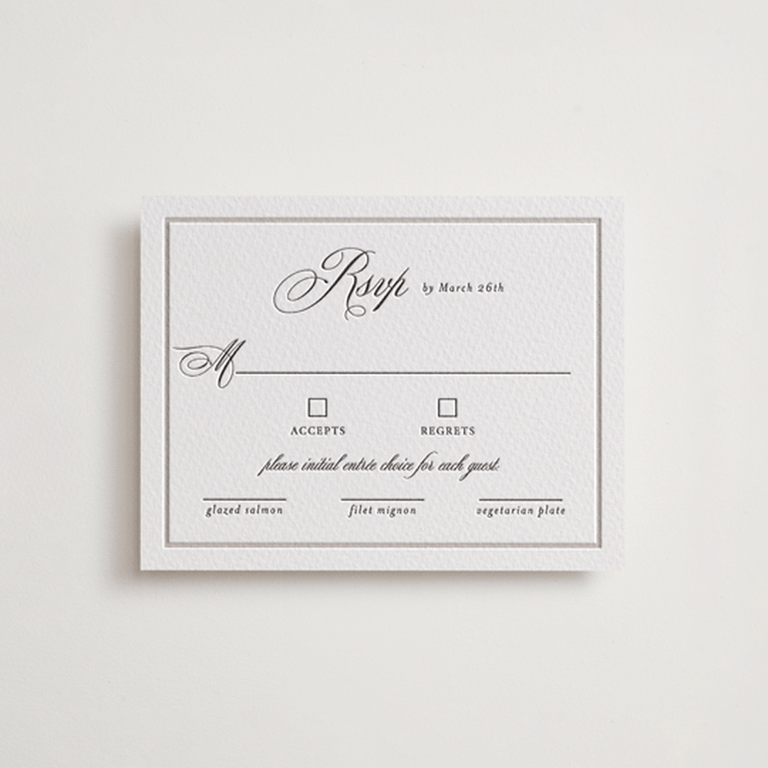 "Royal" - Letterpress RSVP Cards in Soft Black by Melinda Denison - Front