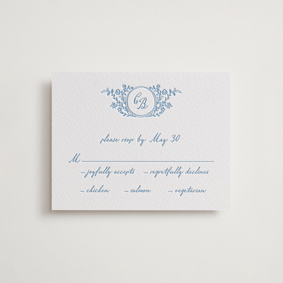 "Garden romance" - Letterpress RSVP Cards in Sky Blue by Creo Study - Front