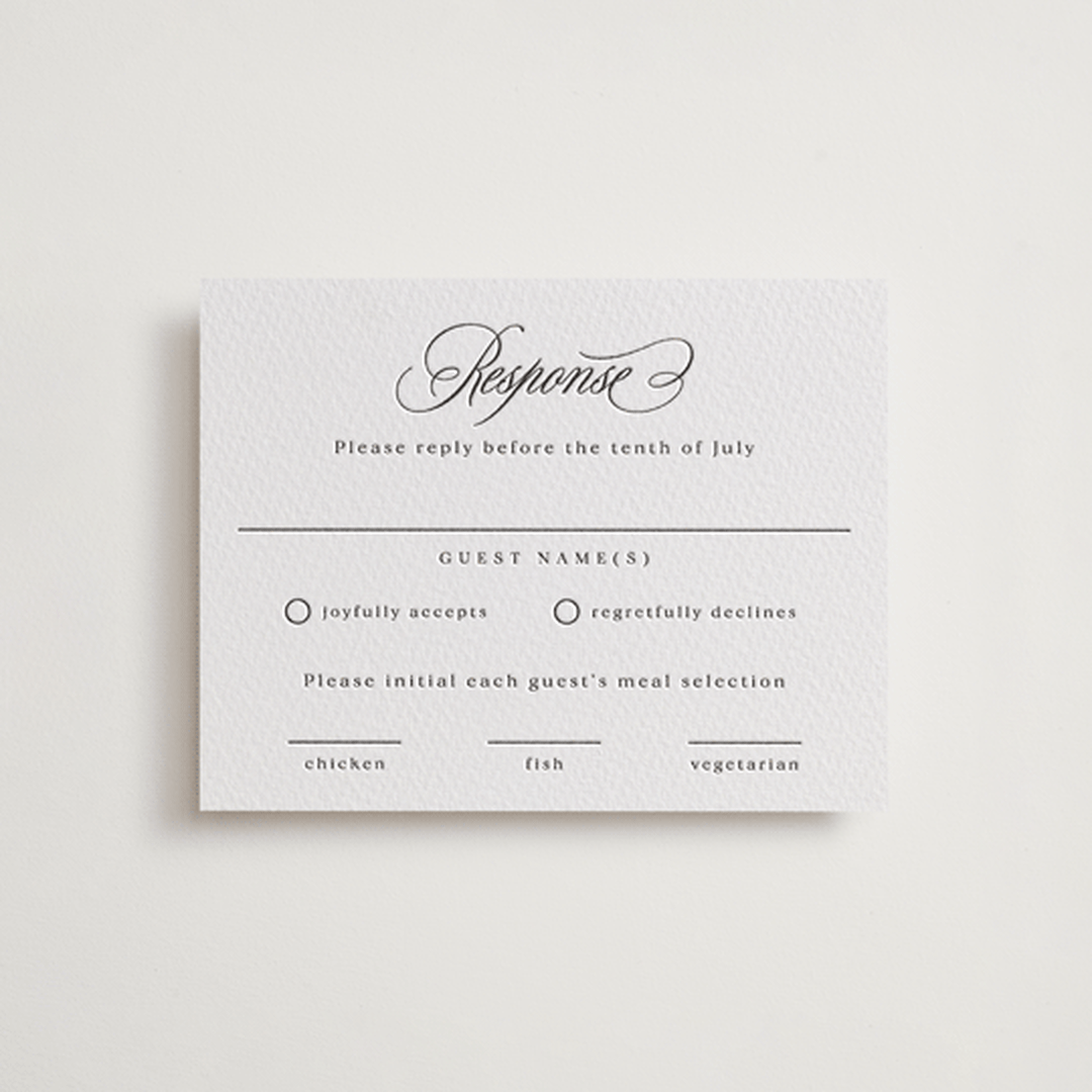 "Ambrose" - Letterpress RSVP Cards in Soft Black by Olivia Raufman - Front