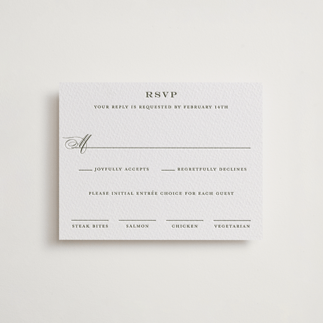 "Putnam" - Letterpress RSVP Cards in Moss by Megan Davis - Front