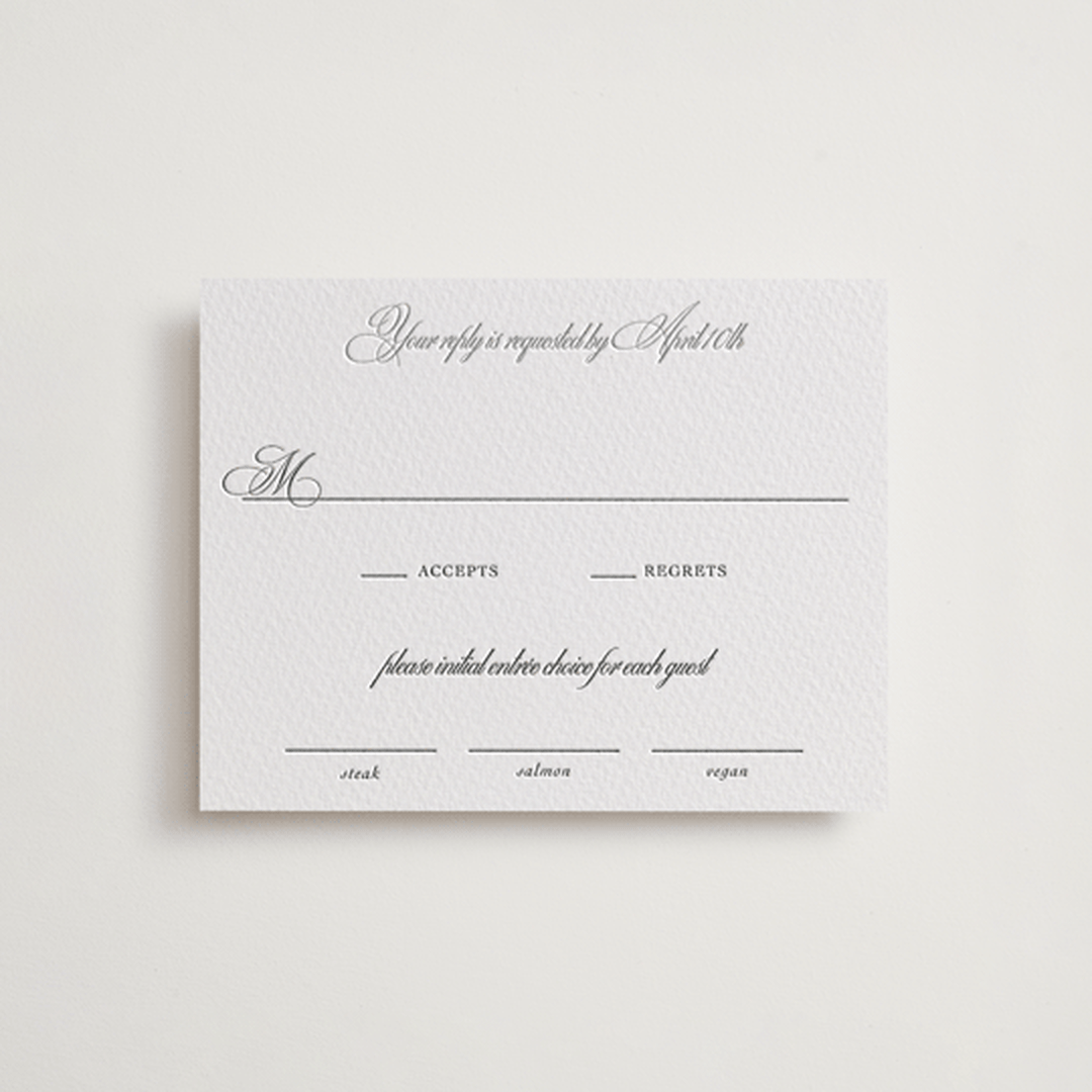 "Bradford" - Letterpress RSVP Cards in Charcoal by Megan Davis - Front