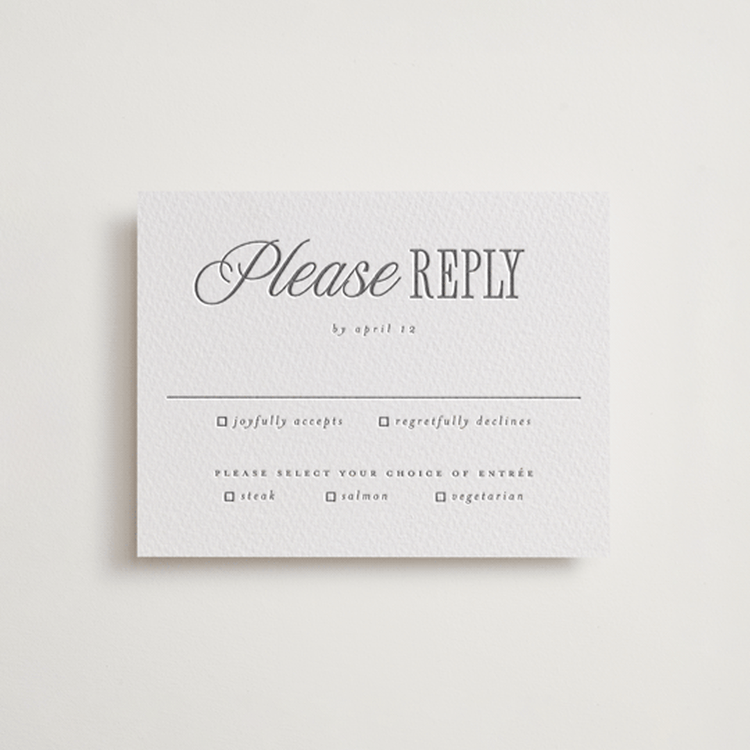"Icon" - Letterpress RSVP Cards in Gravel by Vera Lim - Front