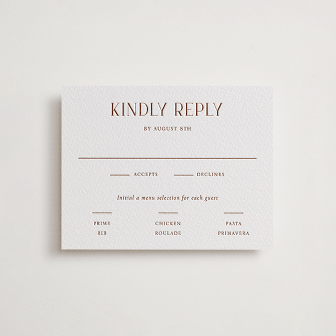 "chic" - Letterpress RSVP Cards in Burnt Sienna by Vanessa Doyle - Front