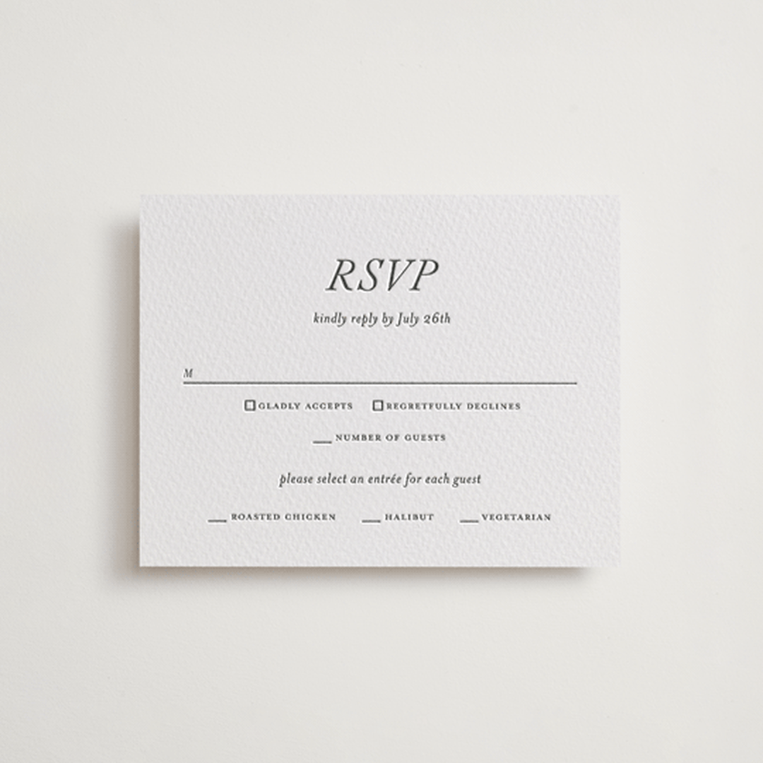 "Magnolia" - Letterpress RSVP Cards in Pewter by Eric Clegg - Front