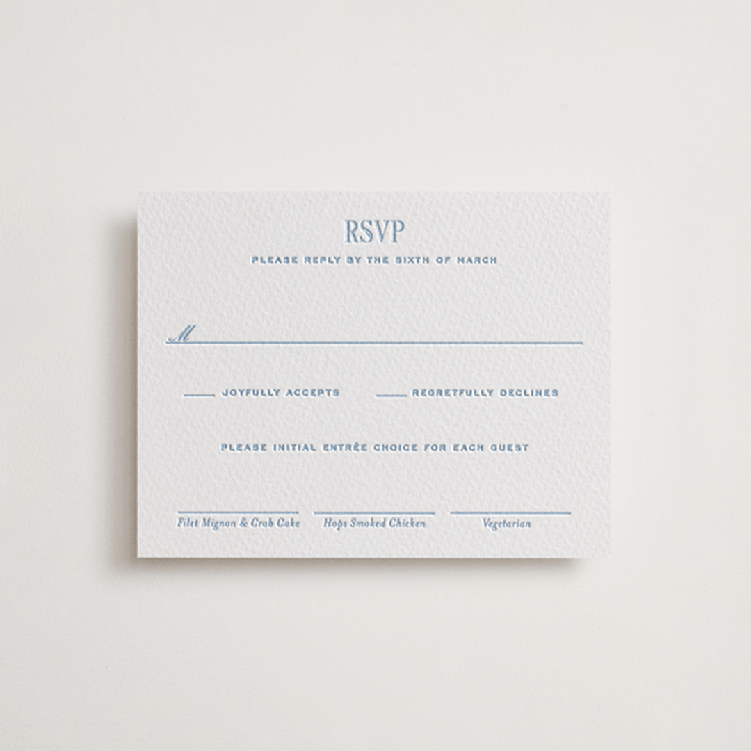 "Chesapeake" - Letterpress RSVP Cards in Sky Blue by Megan Davis - Front