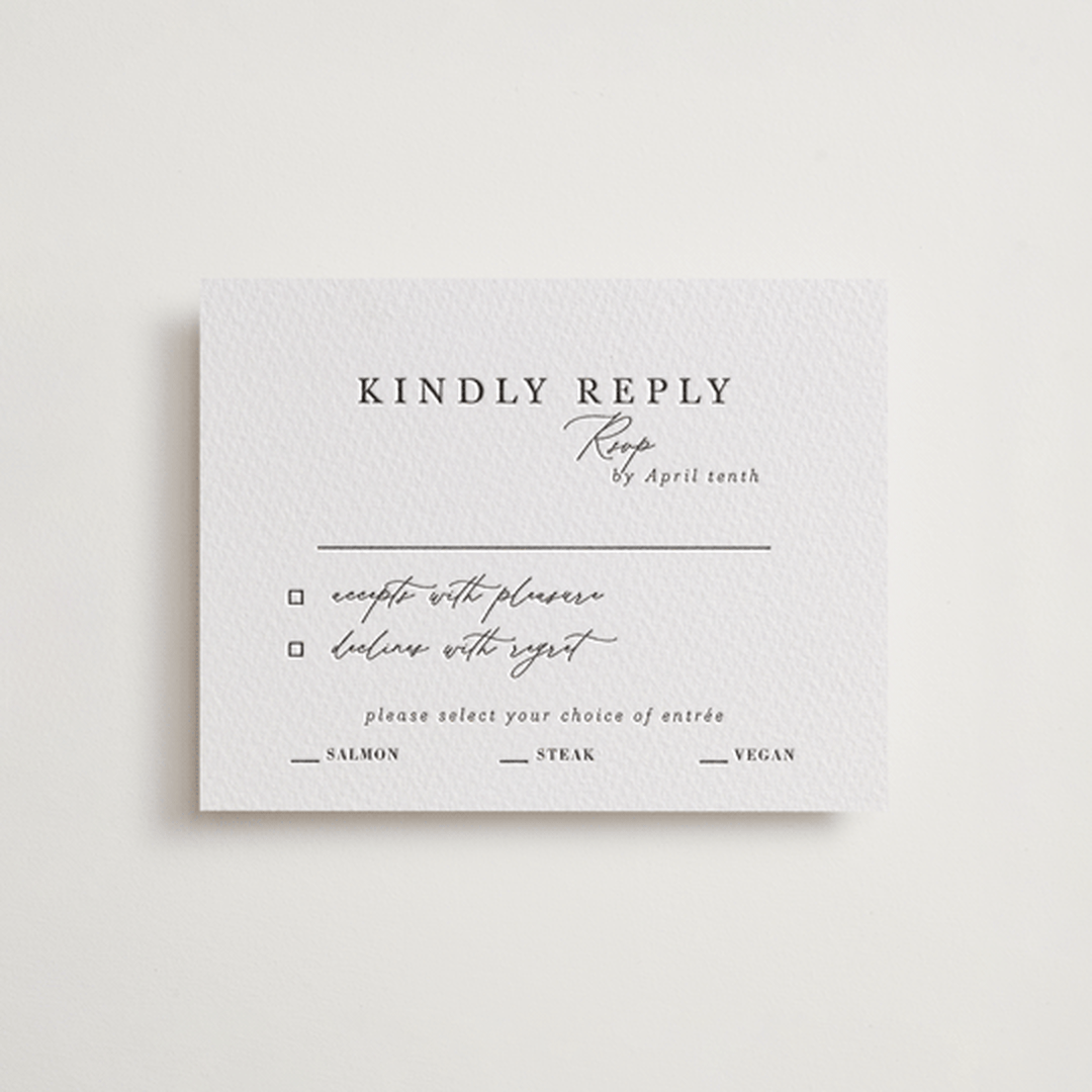 "modern classic" - Letterpress RSVP Cards in Soft Black by Tamara Hilje - Front