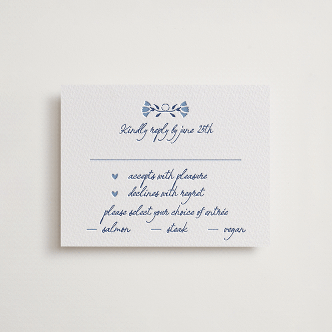 "Talavera" - Letterpress RSVP Cards in Lapis by Tamara Hilje - Front