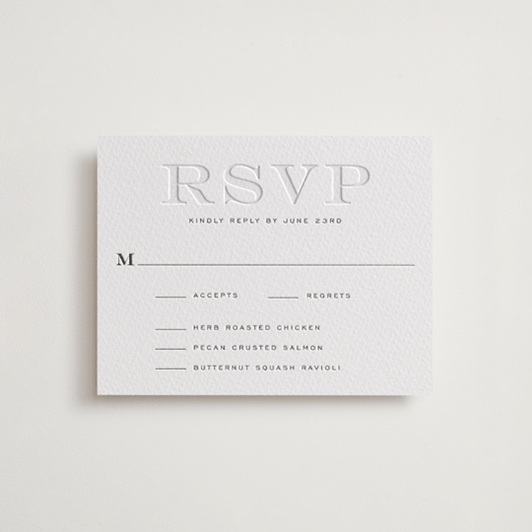 "Classically" - Letterpress RSVP Cards in Soft Black by Jenna Holcomb - Front