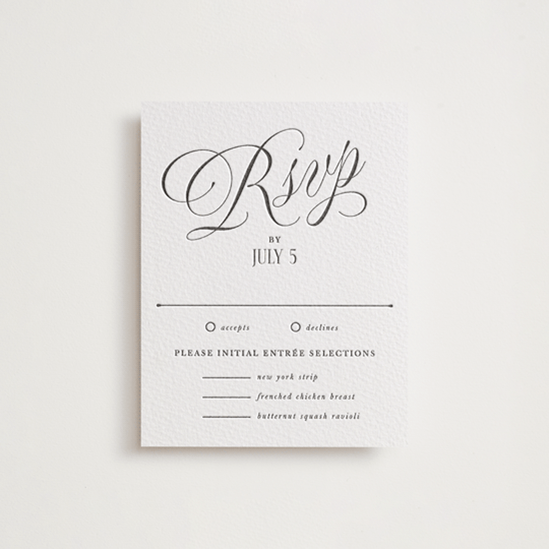 "Mirin" - Letterpress RSVP Cards in Soft Black by Kate Ahn - Front
