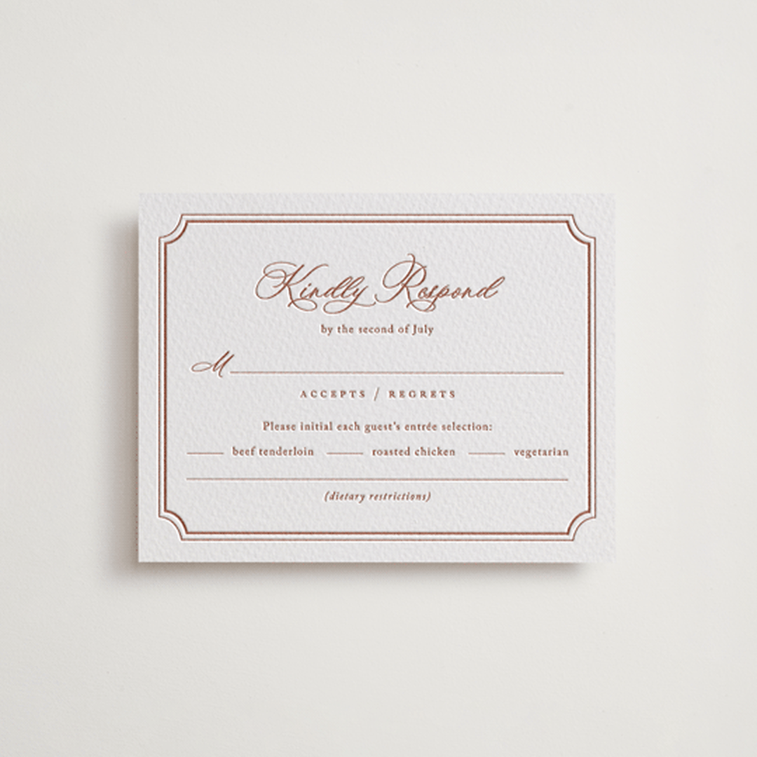 "Avery" - Letterpress RSVP Cards in Dusty Rose by Jennifer Postorino - Front
