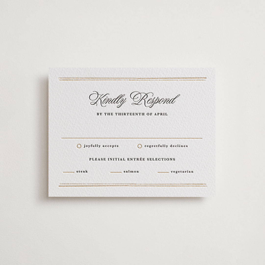 "Lake Como" - Letterpress RSVP Cards in Faux Gold by Kate Ahn - Front
