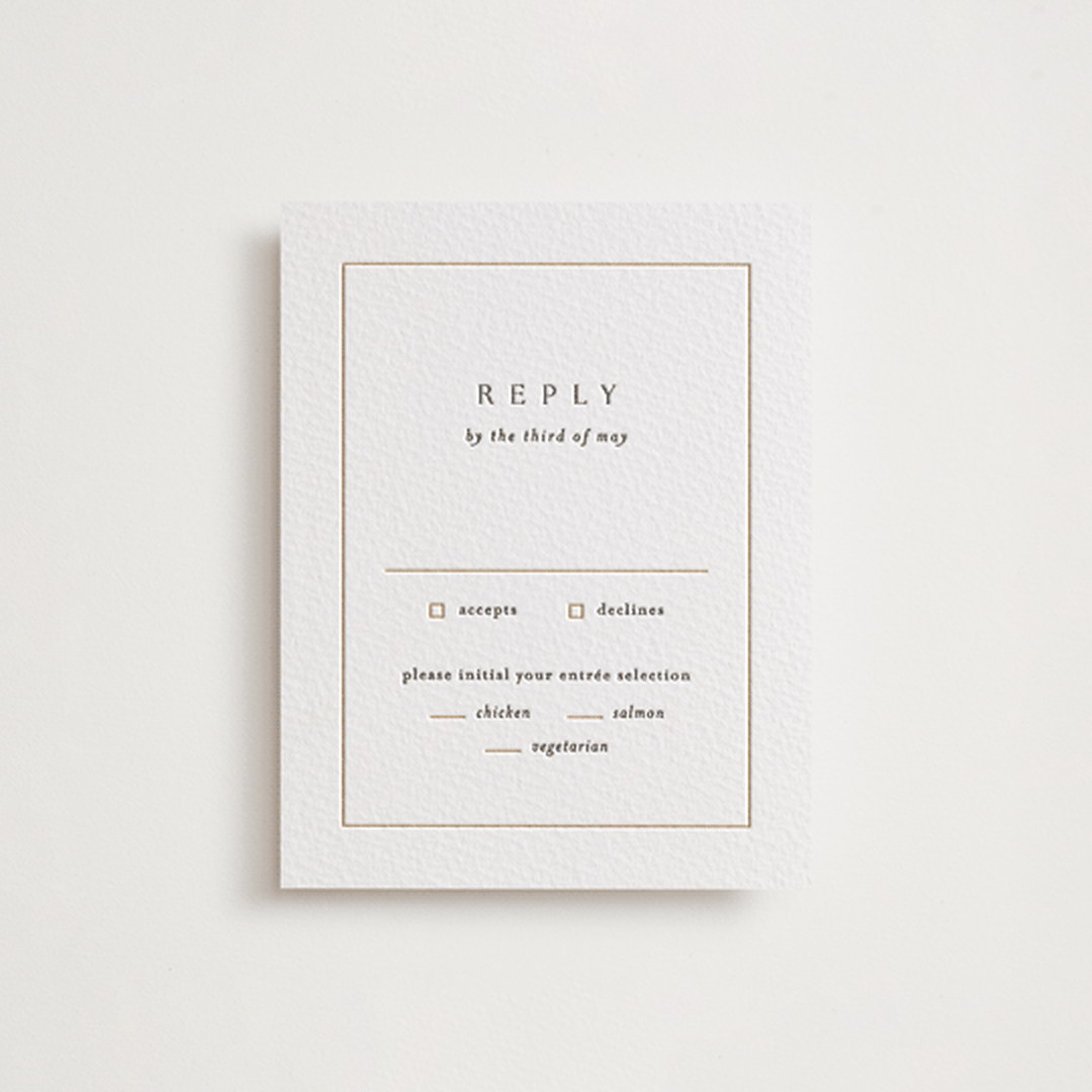 "Framed Monogram" - Letterpress RSVP Cards in Faux Gold by Kelly Schmidt - Front