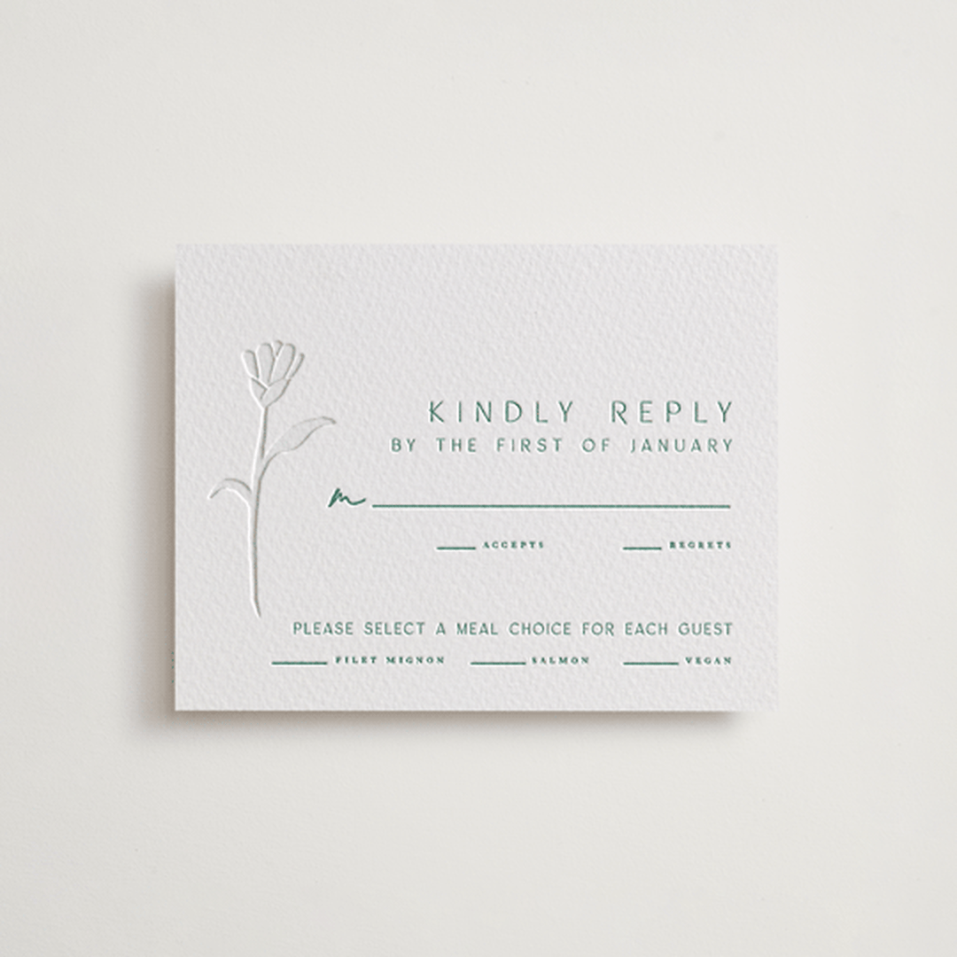 "Perennial" - Letterpress RSVP Cards in Cucumber by Amy Kross - Front