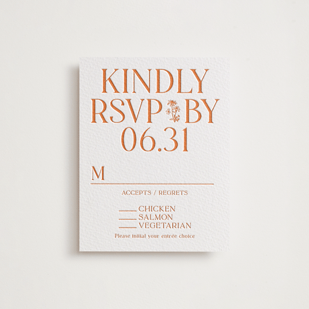 "Floral Emblem" - Letterpress RSVP Cards in Pumpkin by Baumbirdy - Front