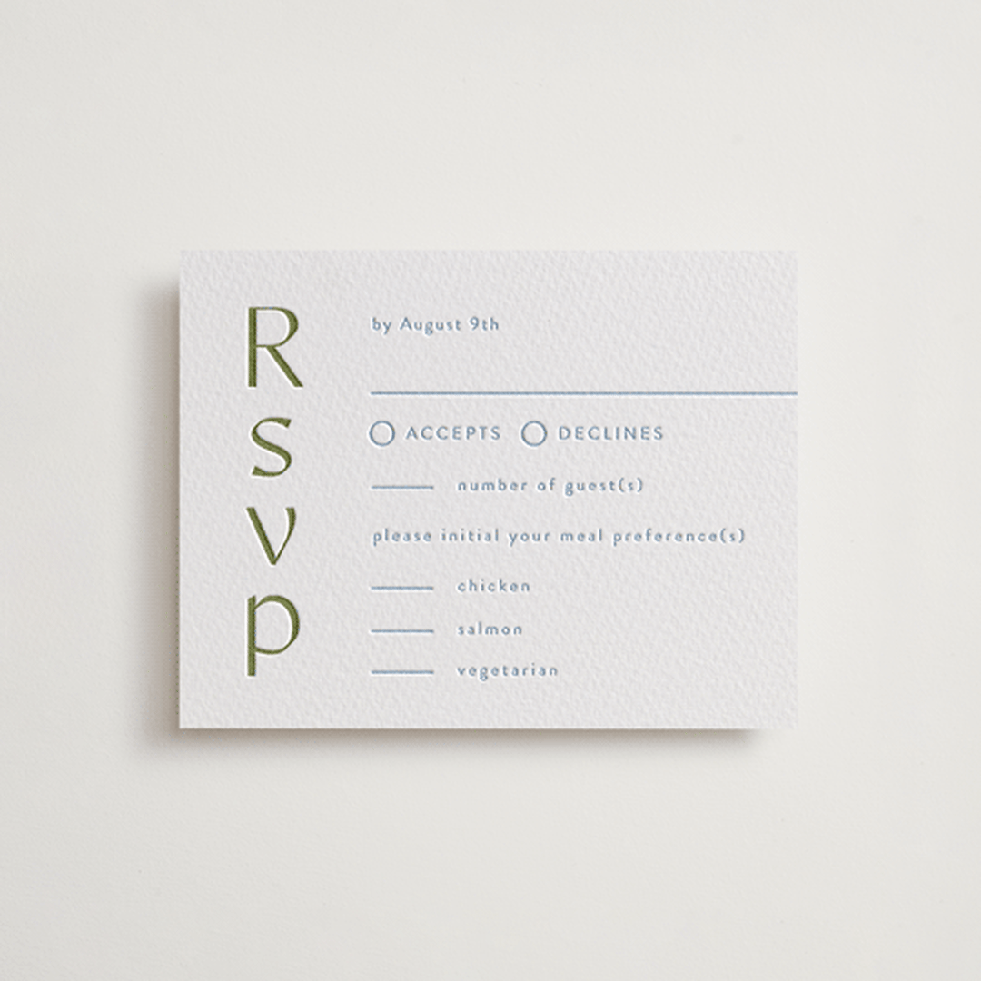 "Ayumi" - Letterpress RSVP Cards in Pistachio by Melanie Kosuge - Front