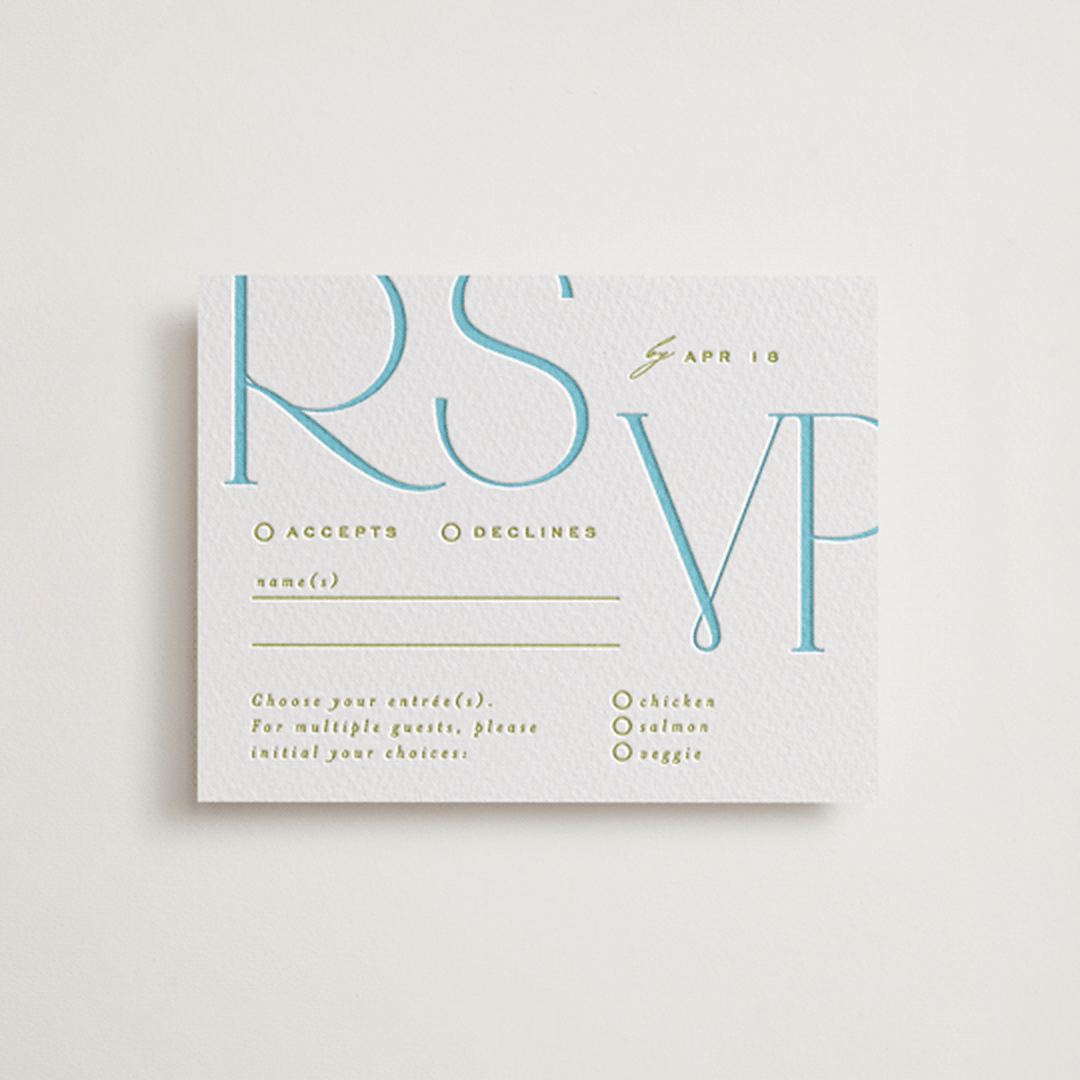 "Numerical" - Letterpress RSVP Cards in Pool by Owl and Toad - Front