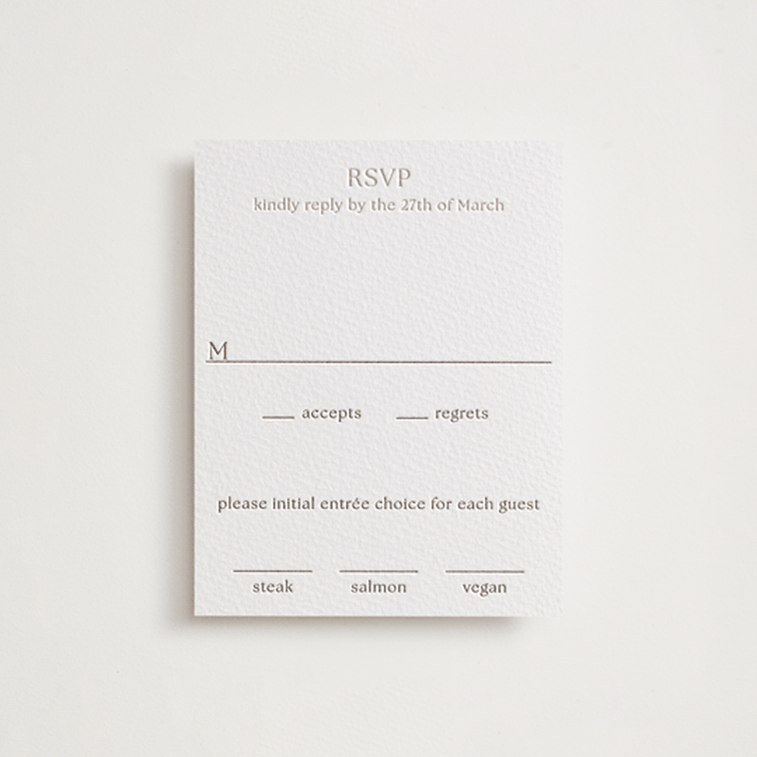 "Perriand" - Letterpress RSVP Cards in Coffee by Megan Davis - Front