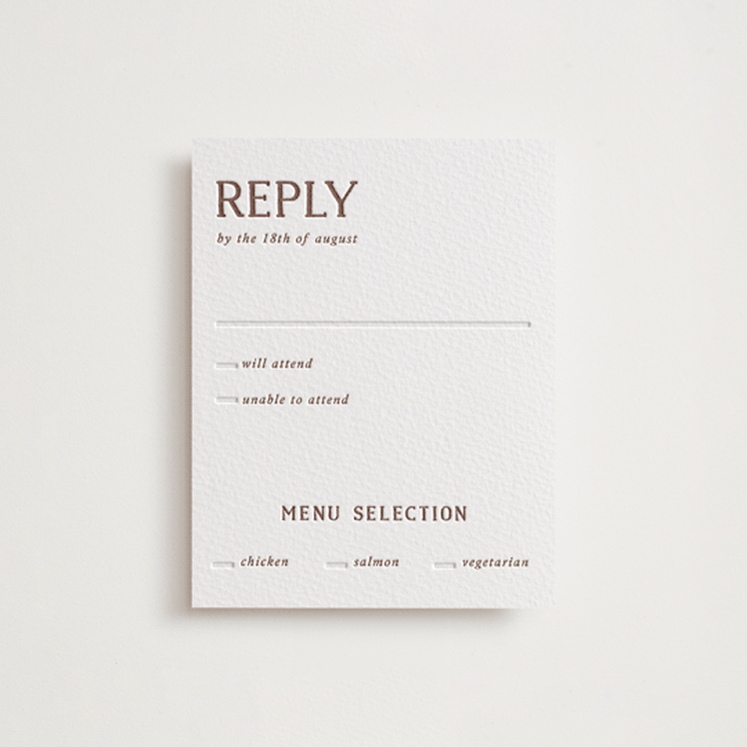 "Stripes" - Letterpress RSVP Cards in Burnt Sienna by Kelly Watkins - Front