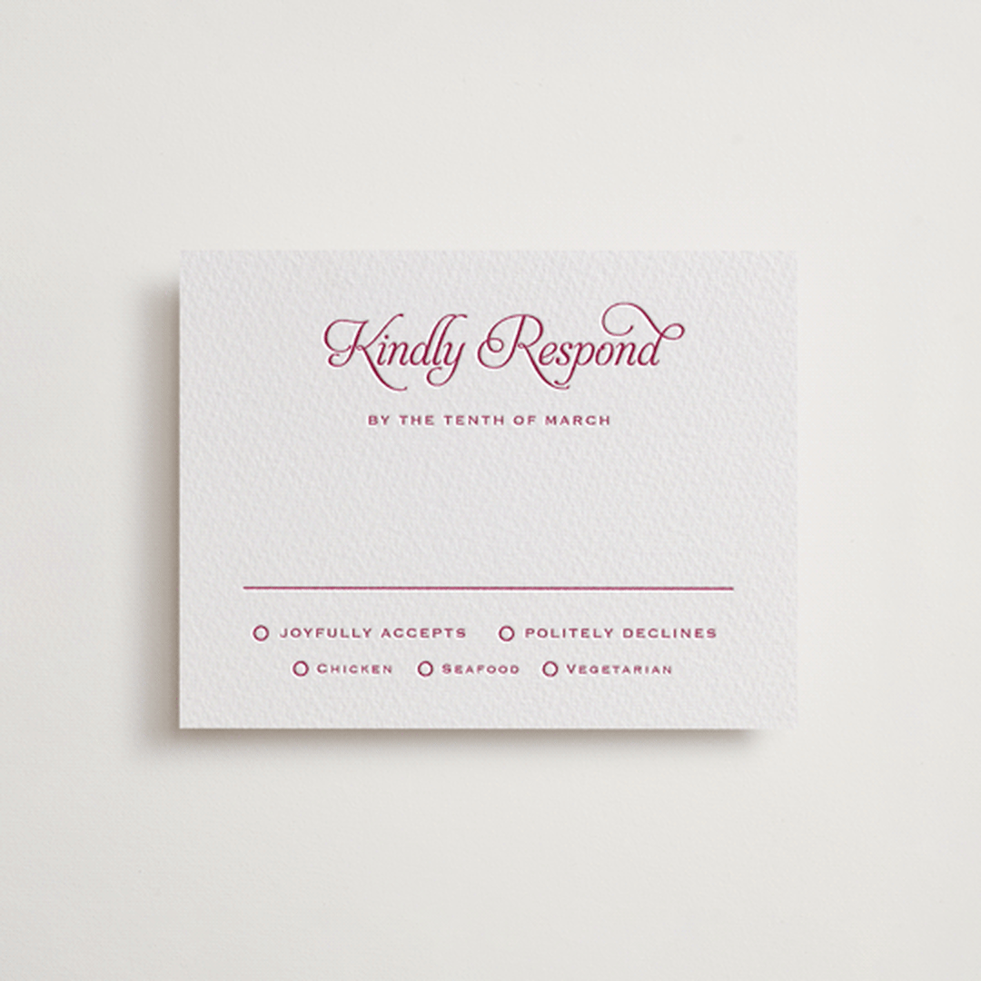 "Modernne" - Letterpress RSVP Cards in Merlot by Carolyn MacLaren - Front