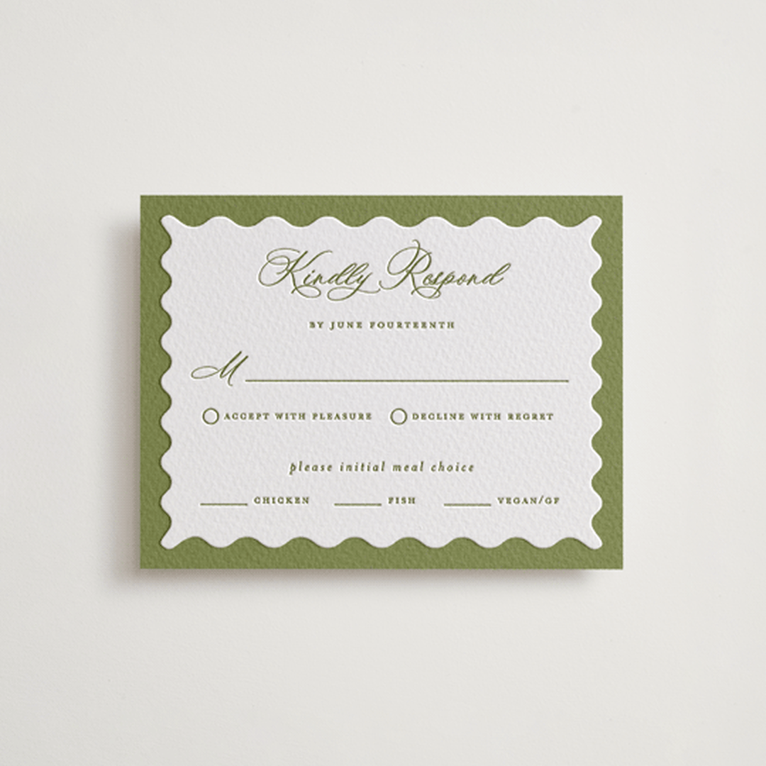"Ethereal gardens" - Letterpress RSVP Cards in Pistachio by Sarah Knight - Front