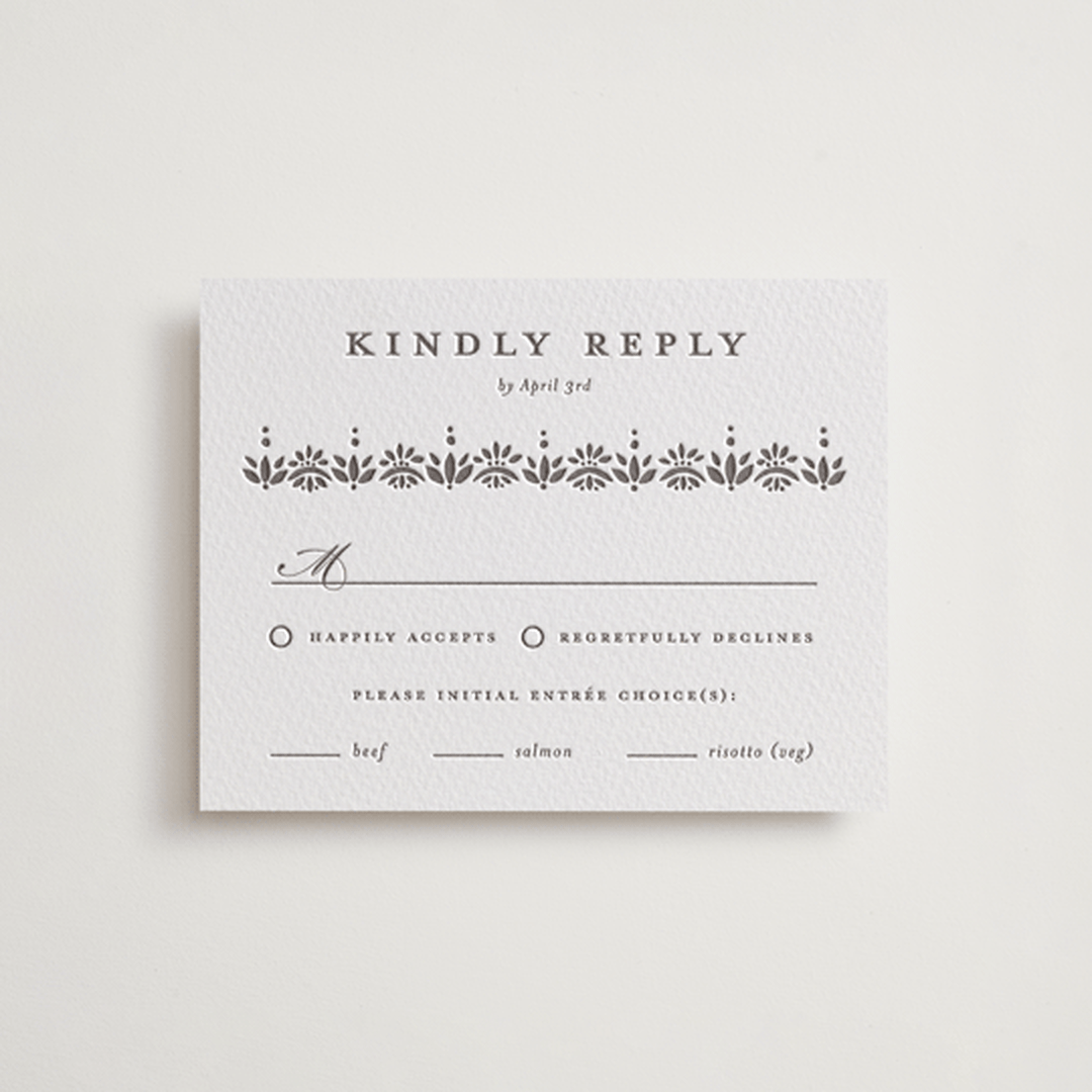 "Cosette" - Letterpress RSVP Cards in Graphite by Melanie Kosuge - Front