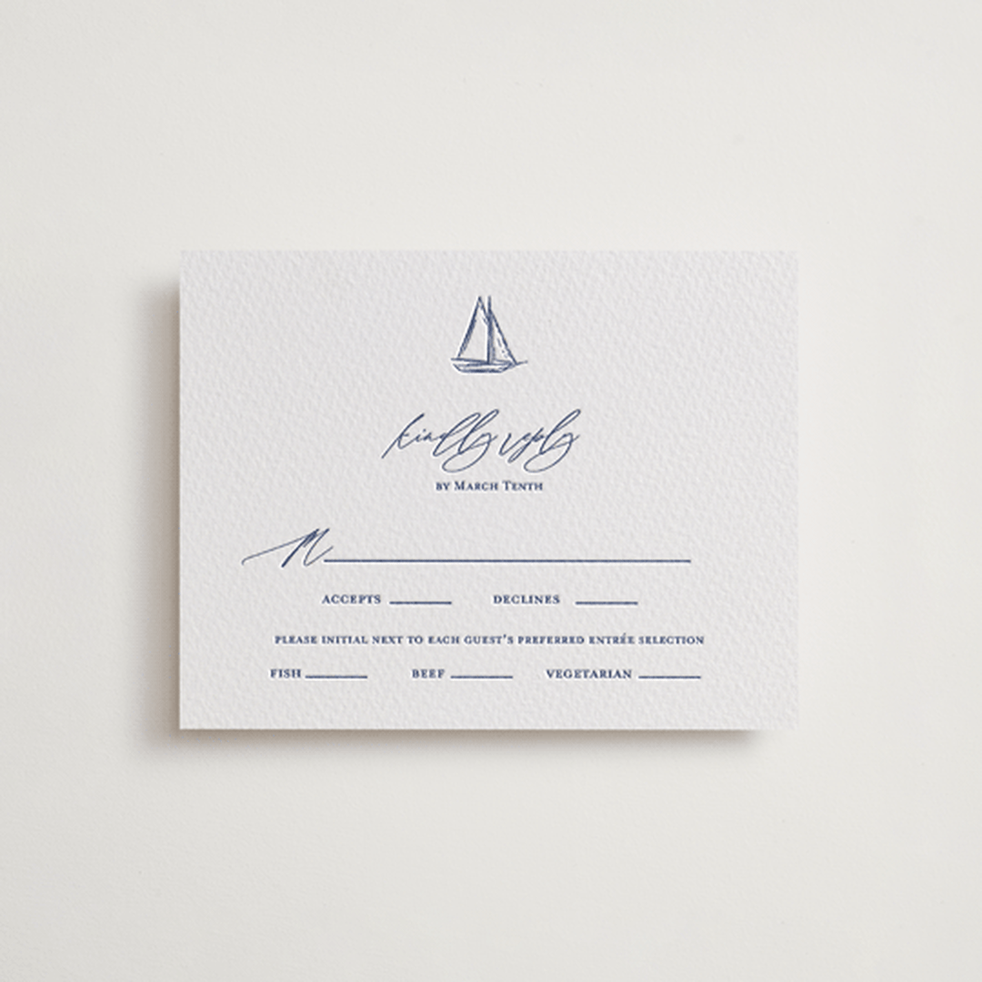 "Mariner" - Letterpress RSVP Cards in Indigo by Jelena Vuletic - Front