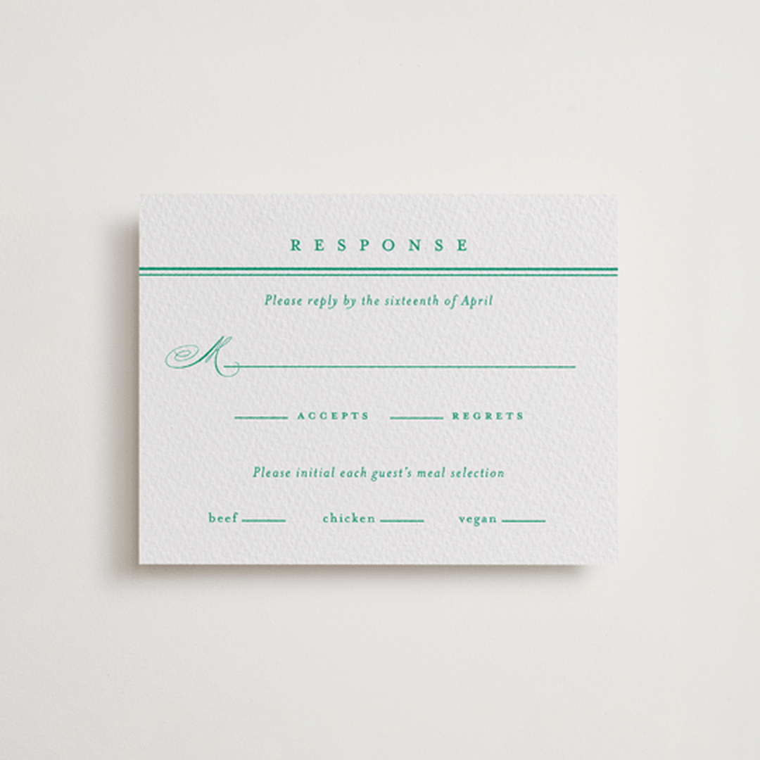 "Hartford" - Letterpress RSVP Cards in Shamrock by Olivia Raufman - Front