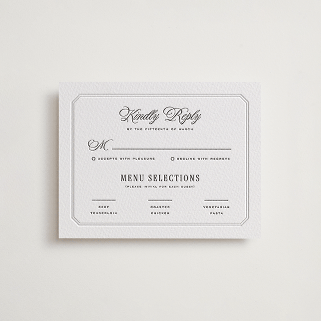 "Outlined" - Letterpress RSVP Cards in Soft Black by Leah Bisch - Front