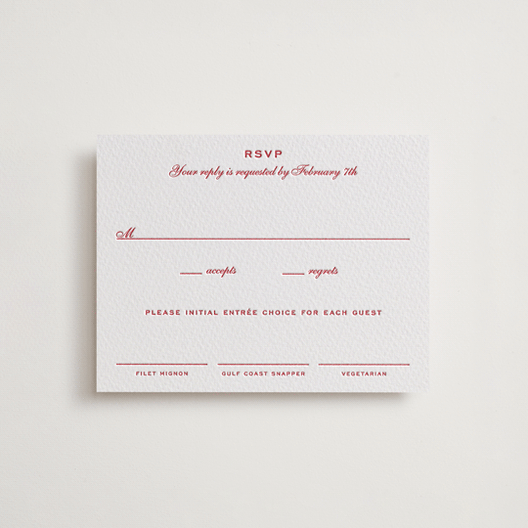 "Larkin" - Letterpress RSVP Cards in Scarlet by Megan Davis - Front
