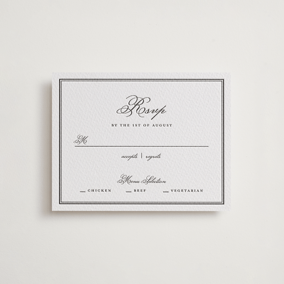 "Bliss" - Letterpress RSVP Cards in Soft Black by Kelly Watkins - Front