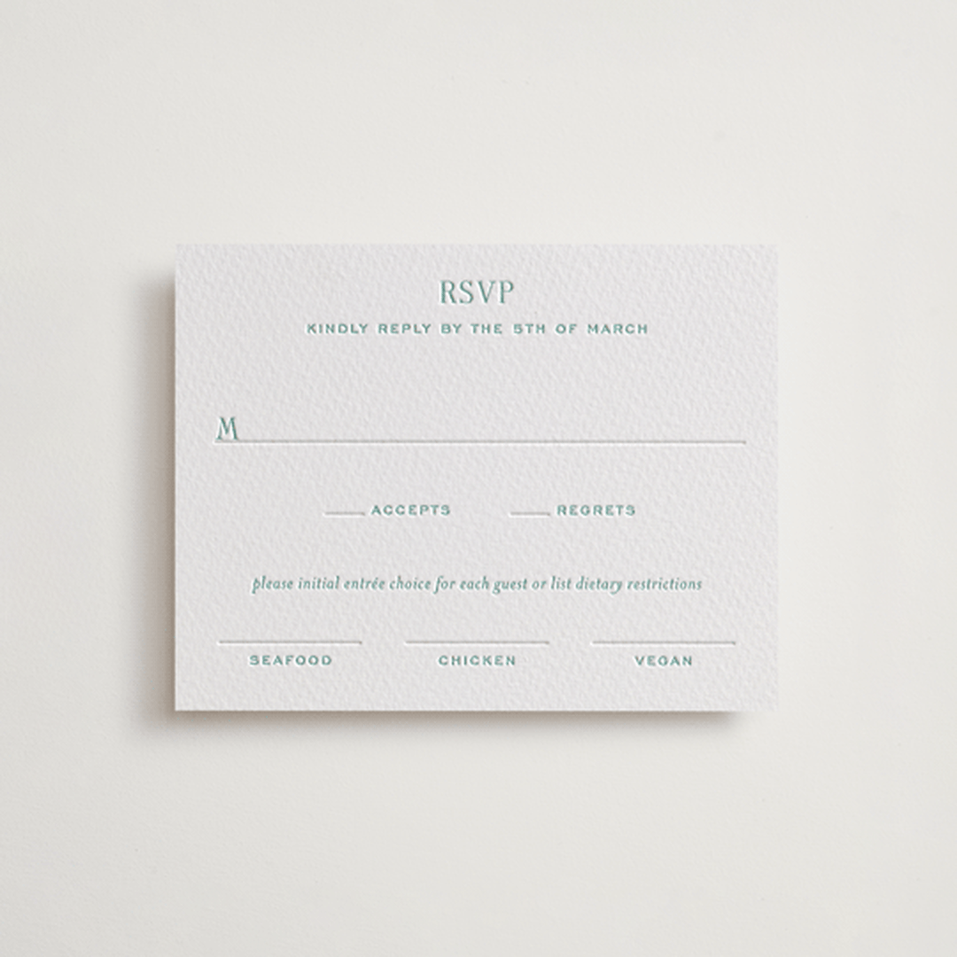 "Isle" - Letterpress RSVP Cards in Seafoam by Megan Davis - Front