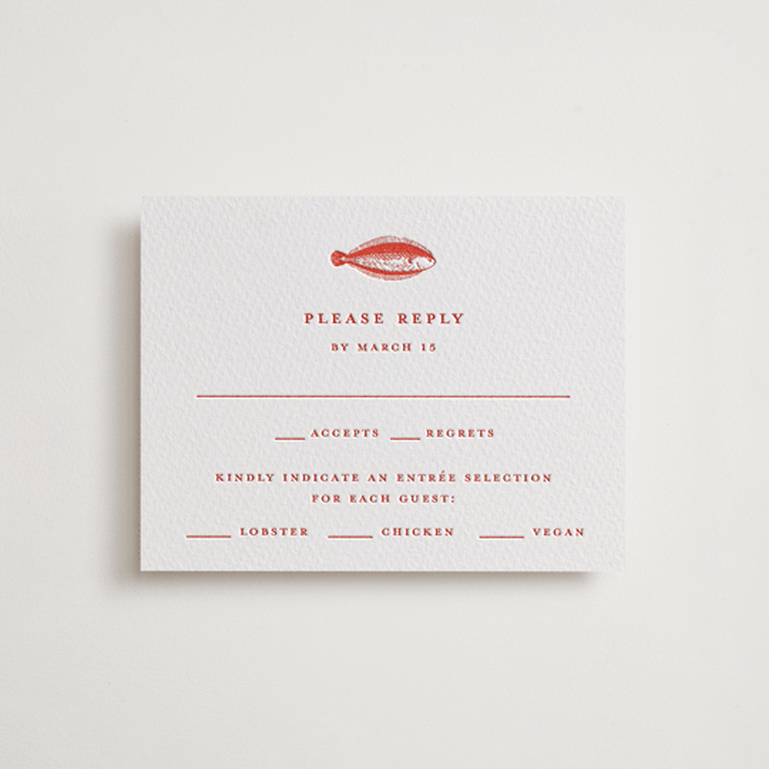 "lobster" - Letterpress RSVP Cards in Neon Orange by Pippa Shaw - Front
